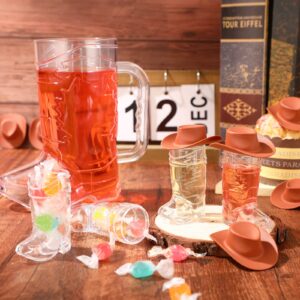 67 Pcs Cowboy Boot Shot Glasses Set Include 30 Pcs 1oz Plastic Western Beer Mugs 36 Pcs Mini Cowboy Hats and 1 Pcs 16 oz Reusable Cowboy Boot Cup for Cowgirl Bachelorette Party Supplies(Brown Style)