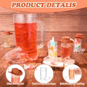 67 Pcs Cowboy Boot Shot Glasses Set Include 30 Pcs 1oz Plastic Western Beer Mugs 36 Pcs Mini Cowboy Hats and 1 Pcs 16 oz Reusable Cowboy Boot Cup for Cowgirl Bachelorette Party Supplies(Brown Style)