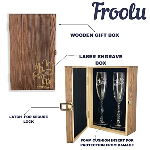 Personalized Mr & Mrs Toasting Glass Set - Engraved Wooden Box Included -Custom Engagement & Anniversary Gift