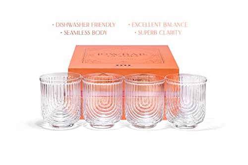 GLASSIQUE CADEAU Vintage Art Deco Lowball Gatsby Cocktail Glasses | Set of 4 | 13 oz Double Old Fashioned Tumblers for Drinking Classic Whiskey, Gin, Vodka Bar Drinks | Round Short Glassware