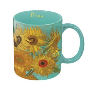 raincaper van gogh sunflowers large porcelain fine art coffee and tea mug for home and office, 11 oz, dishwasher and microwave safe