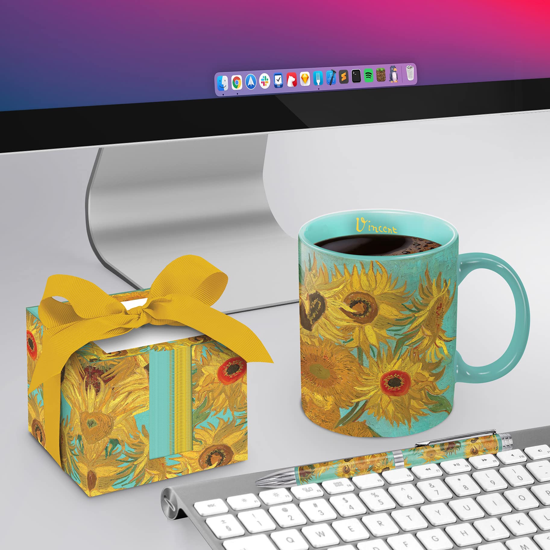 RainCaper van Gogh Sunflowers Large Porcelain Fine Art Coffee and Tea Mug for Home and Office, 11 Oz, Dishwasher and Microwave Safe