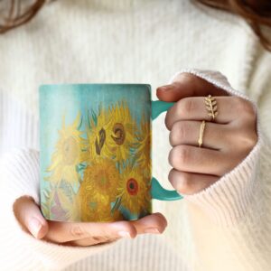 RainCaper van Gogh Sunflowers Large Porcelain Fine Art Coffee and Tea Mug for Home and Office, 11 Oz, Dishwasher and Microwave Safe