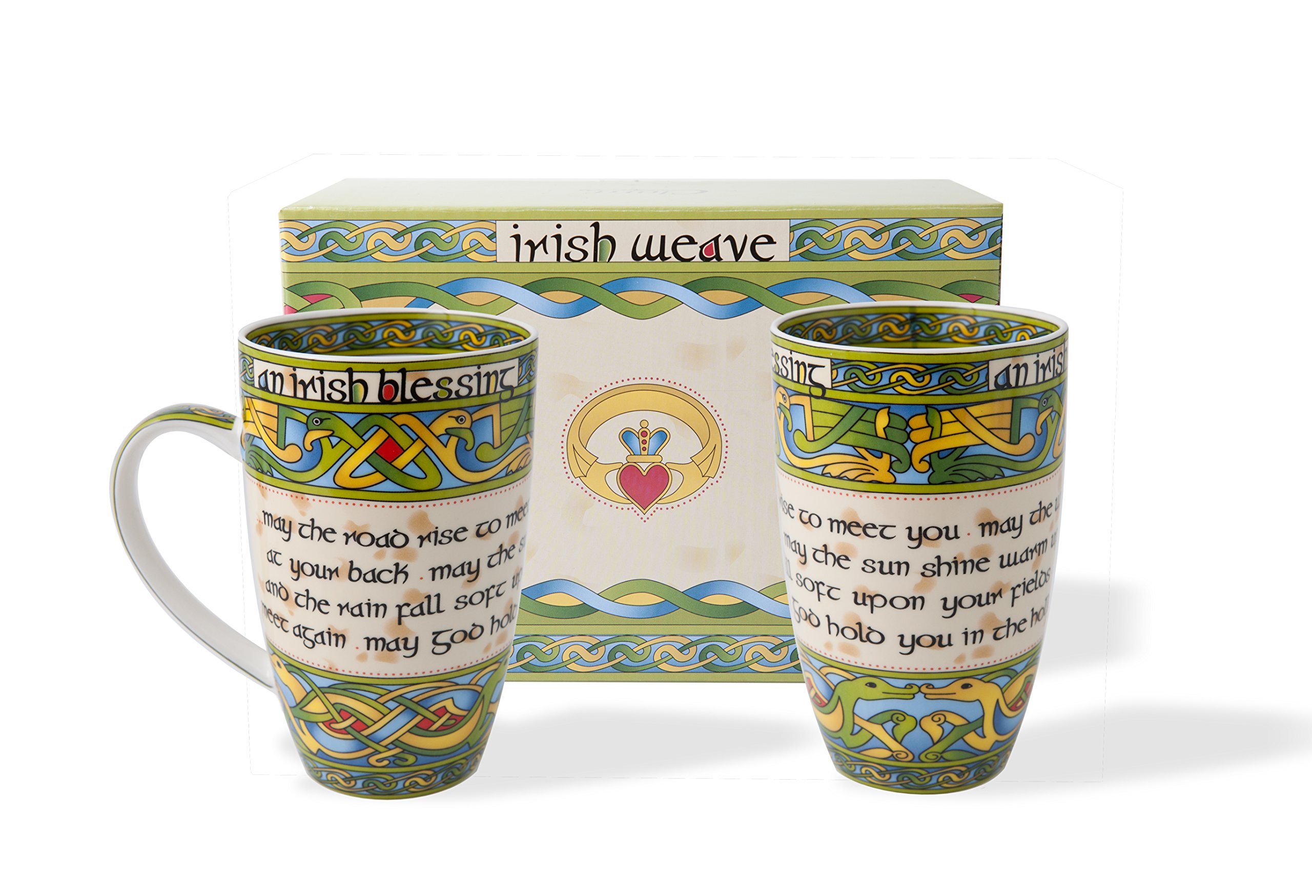 Royal Tara Irish Blessing Mug Bone China Cup Irish Weave Box, Capacity 400ml/14fl oz (Set of 2 Packed Blessing Mugs)