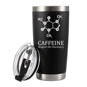 panvola caffeine respect the chemistry gifts science tumbler for teachers vacuum insulated stainless steel tumbler with removable lid and straw black (20 oz)