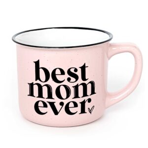 june & lucy mom mug with stylish gift box- best mom ever novelty gifts for mom cute coffee mugs for women - pink coffee mug with black hand lettering - 15 oz microwave and dishwasher safe.