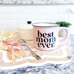 June & Lucy Mom Mug with Stylish Gift Box- Best Mom Ever Novelty Gifts for Mom Cute Coffee Mugs for Women - Pink Coffee Mug with Black Hand Lettering - 15 oz Microwave and Dishwasher Safe.