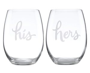 kate spade new york two of a kind stemless his and hers wine glass pair - clear