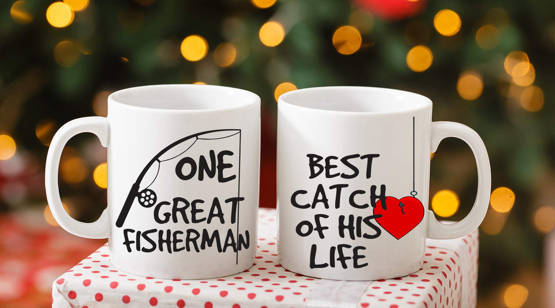 AW Fashions One Great Fisherman, Best Catch Of His Life Couples Mug - Funny Couple Mug - (2) 11OZ Coffee Mug - Funny Mug Gift Set - Mugs For Husband and Wife - Him And Her Gifts