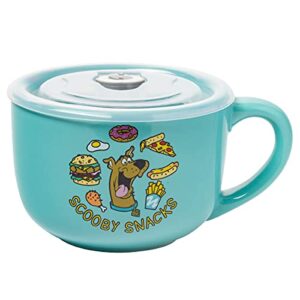 silver buffalo scooby doo scooby snacks ceramic soup mug with vented plastic lid, 24 ounces