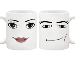 fonhark - funny gamer mug set, man face mug, woman face mug, birthday mug, (pack of 2), 11 oz novelty coffee mug/cup, white