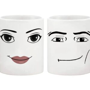 Fonhark - Funny Gamer Mug Set, MAN FACE Mug, WOMAN Face Mug, Birthday Mug, (Pack of 2), 11 Oz Novelty Coffee Mug/Cup, White