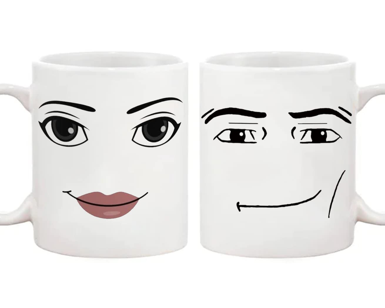 Fonhark - Funny Gamer Mug Set, MAN FACE Mug, WOMAN Face Mug, Birthday Mug, (Pack of 2), 11 Oz Novelty Coffee Mug/Cup, White