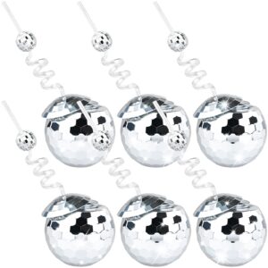 vaipi 6 pack disco ball cups for party 20 oz wine cups with disco mirror ball straws stirrers drink tumbler silver flash ball cocktail cup ornament cups for wedding bachelorette party 2024 decoration