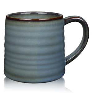 otevymu 18 oz large ceramic coffee mug, big handmade pottery tea cup for office and home, big handle easy to hold, microwave and dishwasher safe, stylish texture glaze (fog blue)