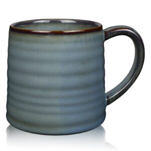 Otevymu 18 Oz Large Ceramic Coffee Mug, Big Handmade Pottery Tea Cup for Office and Home, Big Handle Easy to Hold, Microwave and Dishwasher Safe, Stylish Texture Glaze (Fog Blue)