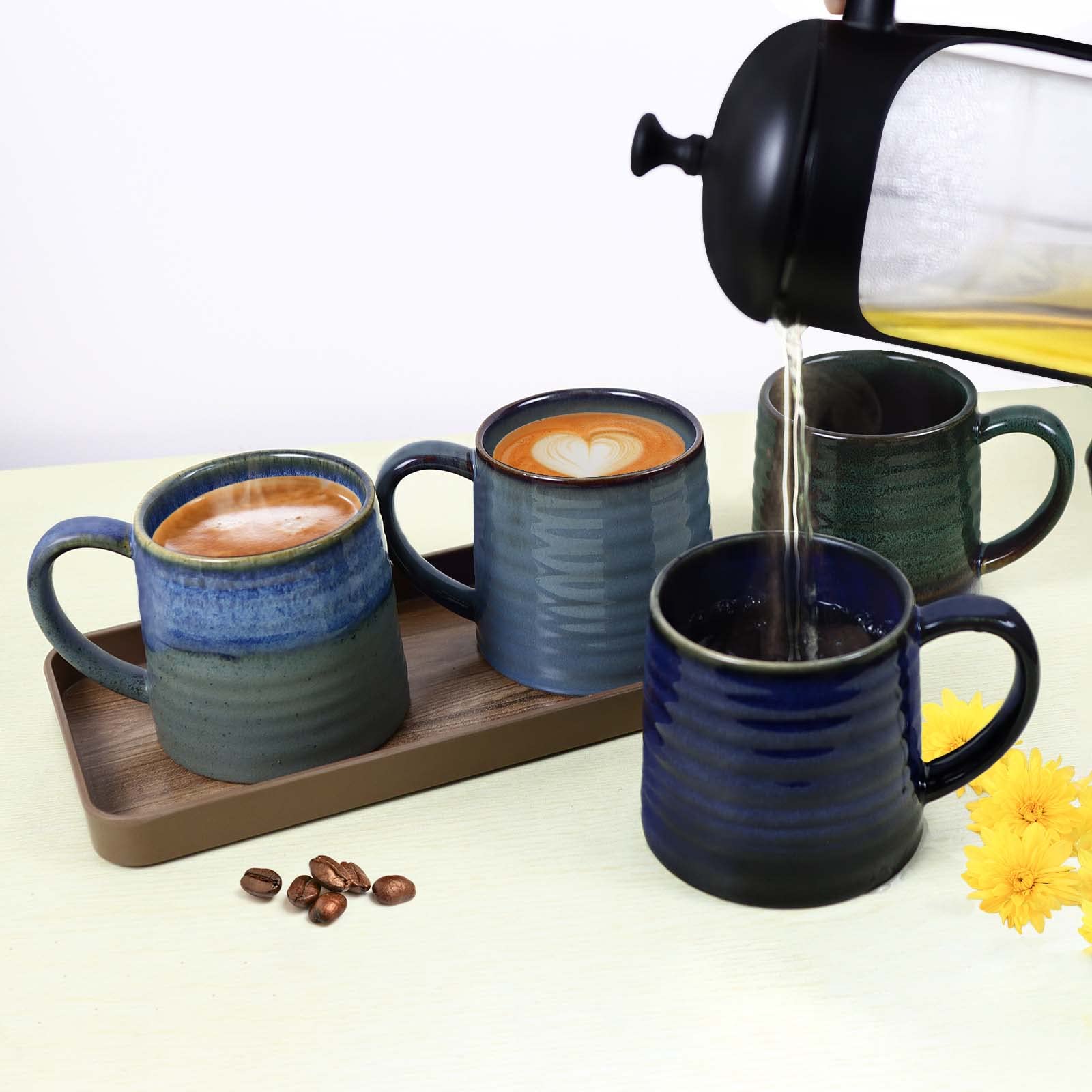 Otevymu 18 Oz Large Ceramic Coffee Mug, Big Handmade Pottery Tea Cup for Office and Home, Big Handle Easy to Hold, Microwave and Dishwasher Safe, Stylish Texture Glaze (Fog Blue)
