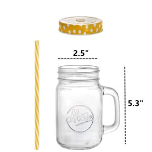Dicunoy Set of 8 Mason Jar with Handle and Straw, 16OZ Mason Jar Cups with Lid, Old Fashioned Drinking Glasses for Iced Coffee, Smoothies, Ice Tea, Lemonade, Party Favors