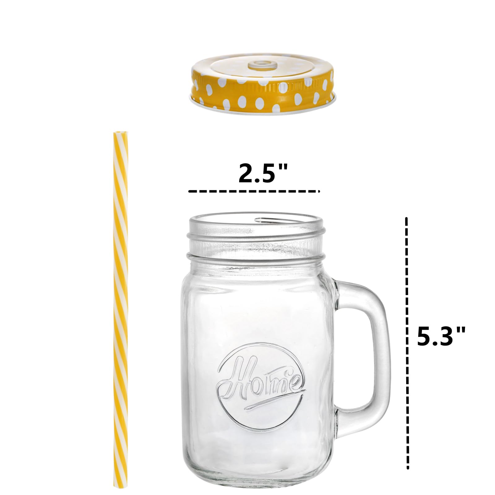 Dicunoy Set of 8 Mason Jar with Handle and Straw, 16OZ Mason Jar Cups with Lid, Old Fashioned Drinking Glasses for Iced Coffee, Smoothies, Ice Tea, Lemonade, Party Favors