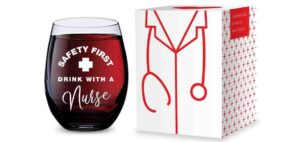 gsm brands stemless wine glass for nurses (safety first drink with a nurse) made of unbreakable tritan plastic - 16 ounces