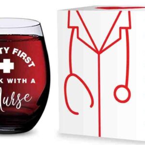 GSM Brands Stemless Wine Glass for Nurses (Safety First Drink With A Nurse) Made of Unbreakable Tritan Plastic - 16 ounces