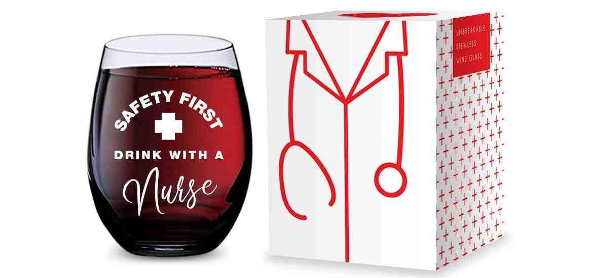 GSM Brands Stemless Wine Glass for Nurses (Safety First Drink With A Nurse) Made of Unbreakable Tritan Plastic - 16 ounces