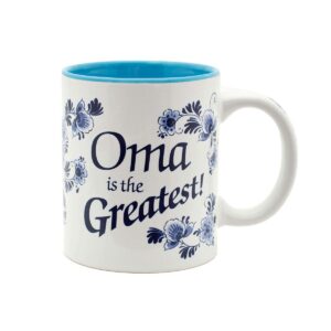e.h.g | essence of europe gifts - 12 oz. ceramic coffee mug, oma is the greatest design - blue ceramic mug, german or dutch grandma - quality coffee mug - blue