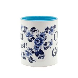 E.H.G | Essence of Europe Gifts - 12 oz. Ceramic Coffee Mug, Oma is the Greatest Design - Blue Ceramic Mug, German or Dutch Grandma - Quality Coffee Mug - BLUE