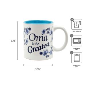 E.H.G | Essence of Europe Gifts - 12 oz. Ceramic Coffee Mug, Oma is the Greatest Design - Blue Ceramic Mug, German or Dutch Grandma - Quality Coffee Mug - BLUE