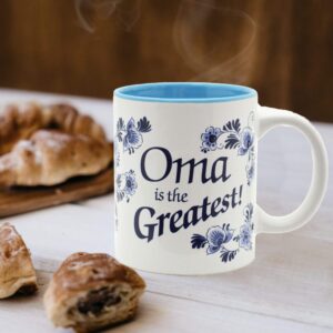 E.H.G | Essence of Europe Gifts - 12 oz. Ceramic Coffee Mug, Oma is the Greatest Design - Blue Ceramic Mug, German or Dutch Grandma - Quality Coffee Mug - BLUE