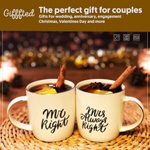 Triple Gifffted Mr Right Mrs Always Right Coffee Mugs Gifts Ideas for Couples, Wedding Anniversary, Engagement, Christmas, His & Hers, Bride and Groom, Parents, Newlyweds Bridal Shower, Ceramic 380ml