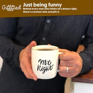 Triple Gifffted Mr Right Mrs Always Right Coffee Mugs Gifts Ideas for Couples, Wedding Anniversary, Engagement, Christmas, His & Hers, Bride and Groom, Parents, Newlyweds Bridal Shower, Ceramic 380ml