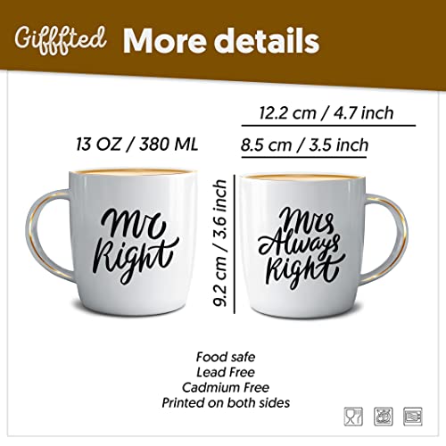 Triple Gifffted Mr Right Mrs Always Right Coffee Mugs Gifts Ideas for Couples, Wedding Anniversary, Engagement, Christmas, His & Hers, Bride and Groom, Parents, Newlyweds Bridal Shower, Ceramic 380ml