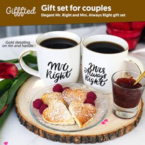 Triple Gifffted Mr Right Mrs Always Right Coffee Mugs Gifts Ideas for Couples, Wedding Anniversary, Engagement, Christmas, His & Hers, Bride and Groom, Parents, Newlyweds Bridal Shower, Ceramic 380ml