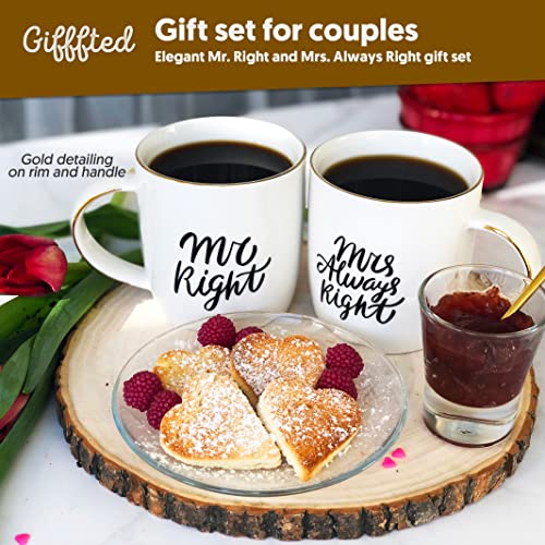 Triple Gifffted Mr Right Mrs Always Right Coffee Mugs Gifts Ideas for Couples, Wedding Anniversary, Engagement, Christmas, His & Hers, Bride and Groom, Parents, Newlyweds Bridal Shower, Ceramic 380ml