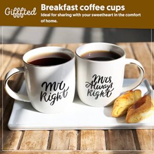 Triple Gifffted Mr Right Mrs Always Right Coffee Mugs Gifts Ideas for Couples, Wedding Anniversary, Engagement, Christmas, His & Hers, Bride and Groom, Parents, Newlyweds Bridal Shower, Ceramic 380ml