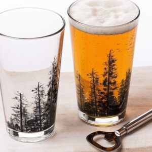 Black Lantern Handmade Themed Pint Glasses – Pint Glasses in Unique Designs for Craft Beer Enthusiasts and Home Bars - (Set of Two 16oz. Glasses) Pine Tree Forest Design