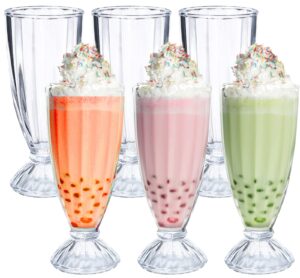 cezoyx set of 6 milkshake glasses with spoons, 12 oz old fashioned soda glasses clear cocktail glasses, ice cream sundae cups for smoothies, milk shakes, sundaes and more