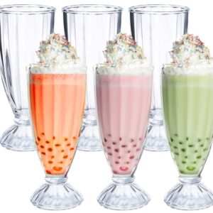 Cezoyx Set of 6 Milkshake Glasses with Spoons, 12 Oz Old Fashioned Soda Glasses Clear Cocktail Glasses, Ice Cream Sundae Cups for Smoothies, Milk Shakes, Sundaes and more