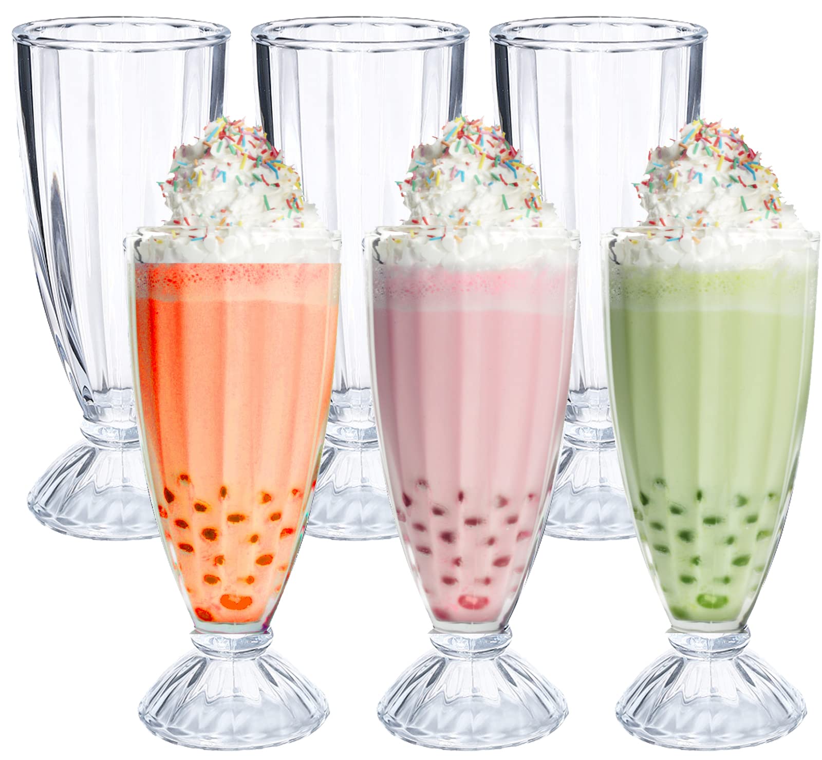 Cezoyx Set of 6 Milkshake Glasses with Spoons, 12 Oz Old Fashioned Soda Glasses Clear Cocktail Glasses, Ice Cream Sundae Cups for Smoothies, Milk Shakes, Sundaes and more