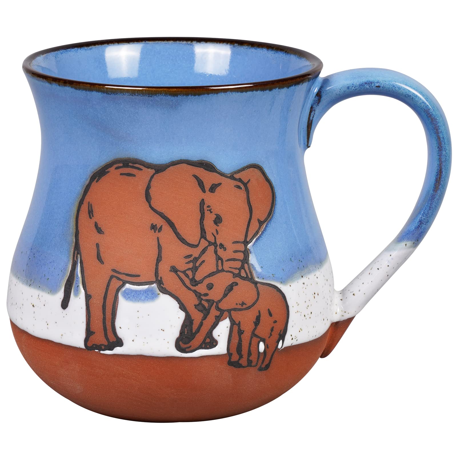 Ceramic Elephant Mug 16 oz Novelty Coffee Mug for Men and Women Holiday Housewarming Chirstmas Birthday Gifts for Women Men Mom Dad Kids Friend Handmade Stoneware Tea Milk Morning Coffee Cup Blue