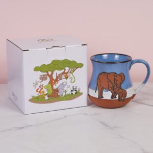 Ceramic Elephant Mug 16 oz Novelty Coffee Mug for Men and Women Holiday Housewarming Chirstmas Birthday Gifts for Women Men Mom Dad Kids Friend Handmade Stoneware Tea Milk Morning Coffee Cup Blue