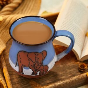 Ceramic Elephant Mug 16 oz Novelty Coffee Mug for Men and Women Holiday Housewarming Chirstmas Birthday Gifts for Women Men Mom Dad Kids Friend Handmade Stoneware Tea Milk Morning Coffee Cup Blue