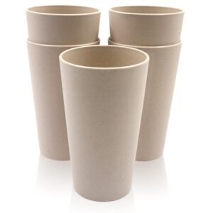 roucerlin 5pcs big 20oz wheat straw cup, unbreakable reusable drinking cups water cup, stackable coffee cup juice tumblers, mug for coffee, tea, water, milk, juice (beige)