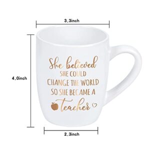 Maustic Teacher Gifts for Women, She Believed She Could Change the World So She Became A Teacher Coffee Mug, Teacher Appreciation Gifts for Teachers Day, Christmas, Birthday, 12 Oz White