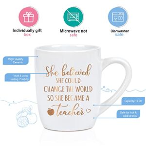 Maustic Teacher Gifts for Women, She Believed She Could Change the World So She Became A Teacher Coffee Mug, Teacher Appreciation Gifts for Teachers Day, Christmas, Birthday, 12 Oz White