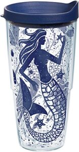 tervis vintage mermaid collage tumbler with wrap and navy lid 24oz, clear, 1 count (pack of 1)