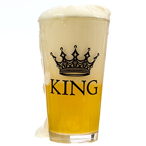 King Beer & Queen Wine Glass Set | Beautiful Gift for Newlyweds, Engagements, Anniversaries, Weddings, Parents, Couples, Christmas - Novelty Drinking Glassware (King Beer & Queen Wine Glass Set)