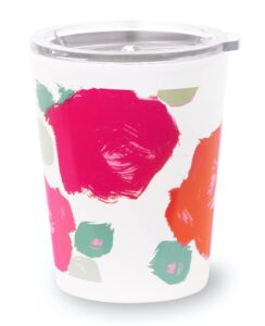 kate spade new york small insulated coffee cup with lid, double walled stainless steel mug, floral 12oz coffee tumbler, brushy rose