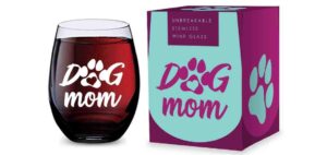gsm brands stemless wine glass for dog lovers (dog mom) made of unbreakable tritan plastic and dishwasher safe - 16 ounces
